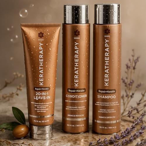 KERATHERAPY Keratin Infused KeratinFIXX Repair Shampoo – Reparierendes Shampoo für trockenes, geschädigtes oder krauses Haar mit Kaviar-Extrakt, 300 ml