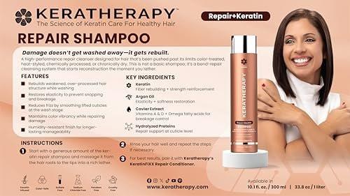 KERATHERAPY Keratin Infused KeratinFIXX Repair Shampoo – Reparierendes Shampoo für trockenes, geschädigtes oder krauses Haar mit Kaviar-Extrakt, 300 ml
