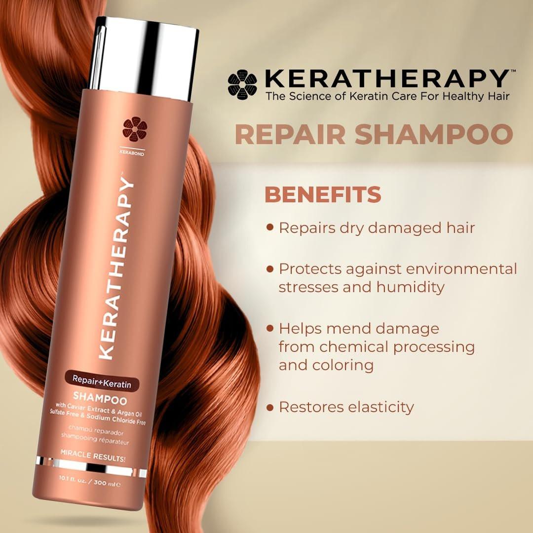 KERATHERAPY Keratin Infused KeratinFIXX Repair Shampoo – Reparierendes Shampoo für trockenes, geschädigtes oder krauses Haar mit Kaviar-Extrakt, 300 ml