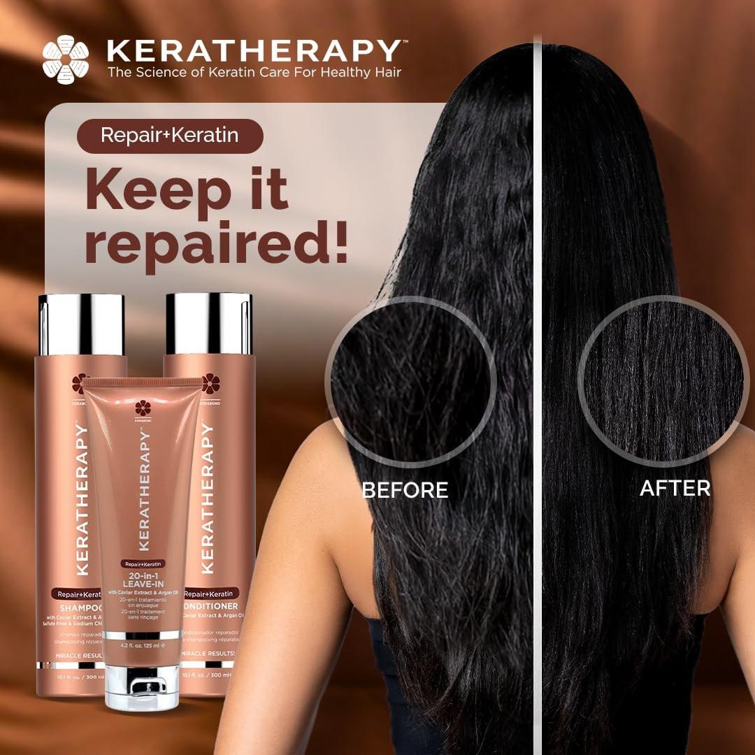 KERATHERAPY Keratin Infused KeratinFIXX Repair Shampoo – Reparierendes Shampoo für trockenes, geschädigtes oder krauses Haar mit Kaviar-Extrakt, 300 ml