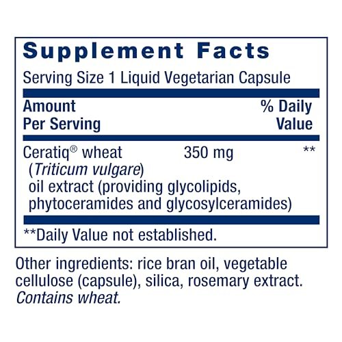 Life Extension Hautrestaurierende Ceramide – Weizenölextrakt – Hydratisiert & glättet das Erscheinungsbild feiner Linien & Fältchen – Glutenfrei, Nicht-GVO, 1-täglich, Vegetarisch – 30 flüssige Kapseln