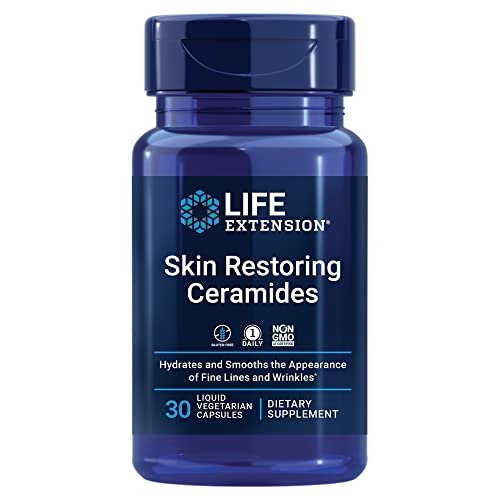 Life Extension Hautrestaurierende Ceramide – Weizenölextrakt – Hydratisiert & glättet das Erscheinungsbild feiner Linien & Fältchen – Glutenfrei, Nicht-GVO, 1-täglich, Vegetarisch – 30 flüssige Kapseln