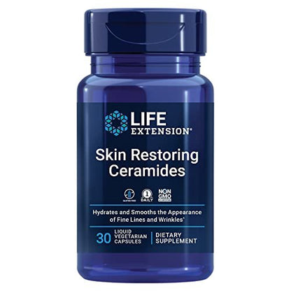 Life Extension Hautrestaurierende Ceramide – Weizenölextrakt – Hydratisiert & glättet das Erscheinungsbild feiner Linien & Fältchen – Glutenfrei, Nicht-GVO, 1-täglich, Vegetarisch – 30 flüssige Kapseln