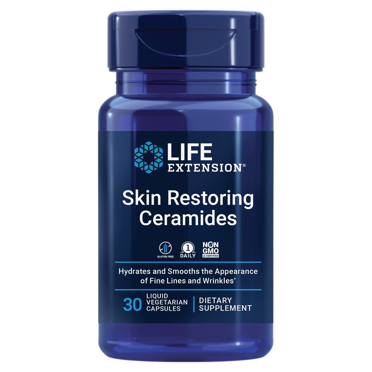 Life Extension Hautrestaurierende Ceramide – Weizenölextrakt – Hydratisiert & glättet das Erscheinungsbild feiner Linien & Fältchen – Glutenfrei, Nicht-GVO, 1-täglich, Vegetarisch – 30 flüssige Kapseln