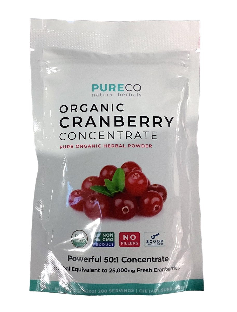 PURE CO USDA Bio Cranberry Konzentrat Pulver - Bio Cranberry Pulver 500mg 50:1 Extrakt pro Portion - Nierenreinigung & Unterstützung der Harnwege für Frauen - 100 Portionen