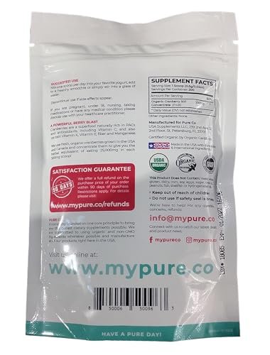 PURE CO USDA Bio Cranberry Konzentrat Pulver - Bio Cranberry Pulver 500mg 50:1 Extrakt pro Portion - Nierenreinigung & Unterstützung der Harnwege für Frauen - 100 Portionen