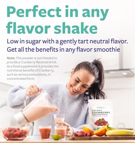PURE CO USDA Bio Cranberry Konzentrat Pulver - Bio Cranberry Pulver 500mg 50:1 Extrakt pro Portion - Nierenreinigung & Unterstützung der Harnwege für Frauen - 100 Portionen
