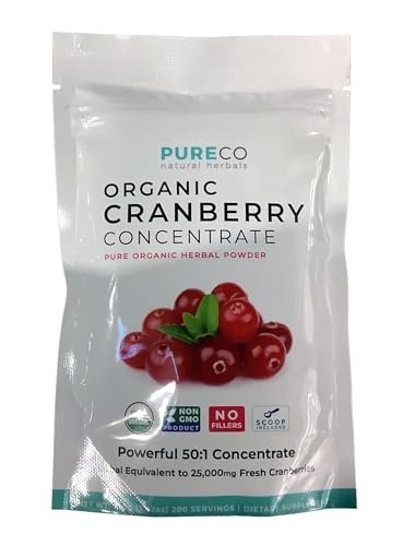 PURE CO USDA Bio Cranberry Konzentrat Pulver - Bio Cranberry Pulver 500mg 50:1 Extrakt pro Portion - Nierenreinigung & Unterstützung der Harnwege für Frauen - 100 Portionen