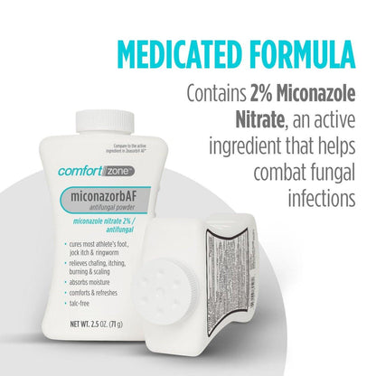 Comfort Zone Miconazorb Antifungal Puder, Talkumfrei, Miconazolnitrat 2%, zur Behandlung von Fußpilz, Juckreiz in der Leiste und Ringelflechte, 2,5 oz (71 g) (3er-Pack)