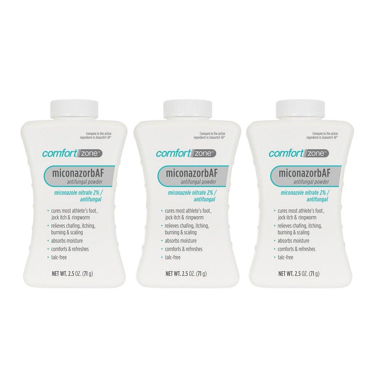 Comfort Zone Miconazorb Antifungal Puder, Talkumfrei, Miconazolnitrat 2%, zur Behandlung von Fußpilz, Juckreiz in der Leiste und Ringelflechte, 2,5 oz (71 g) (3er-Pack)