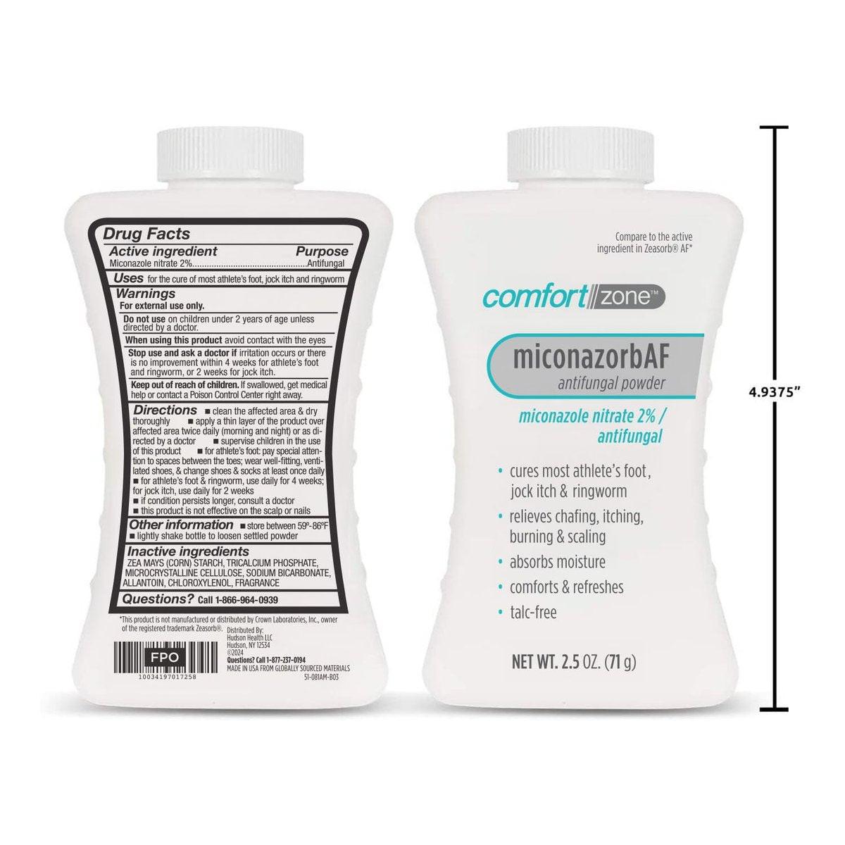 Comfort Zone Miconazorb Antifungal Puder, Talkumfrei, Miconazolnitrat 2%, zur Behandlung von Fußpilz, Juckreiz in der Leiste und Ringelflechte, 2,5 oz (71 g) (3er-Pack)