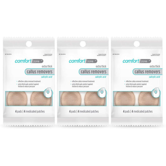 Comfort Zone Extra Dicke Hornhautentferner-Pads für die Füße, mit 40% Salicylsäure, schützende Hornhautpads zur Polsterung und Schutz vor Reibung, 4 Stück, Packung mit 3