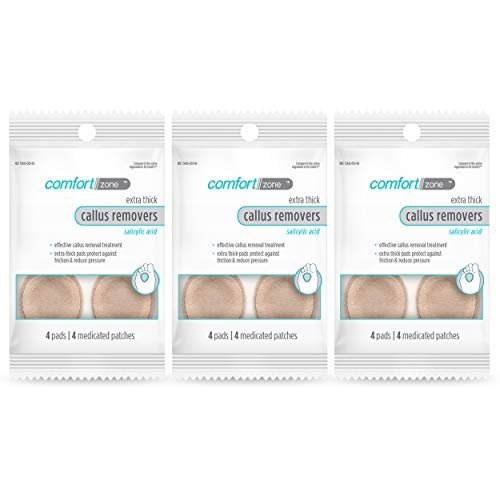 Comfort Zone Extra Dicke Hornhautentferner-Pads für die Füße, mit 40% Salicylsäure, schützende Hornhautpads zur Polsterung und Schutz vor Reibung, 4 Stück, Packung mit 3