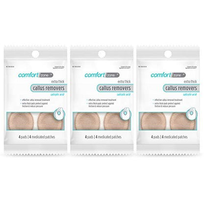 Comfort Zone Extra Dicke Hornhautentferner-Pads für die Füße, mit 40% Salicylsäure, schützende Hornhautpads zur Polsterung und Schutz vor Reibung, 4 Stück, Packung mit 3