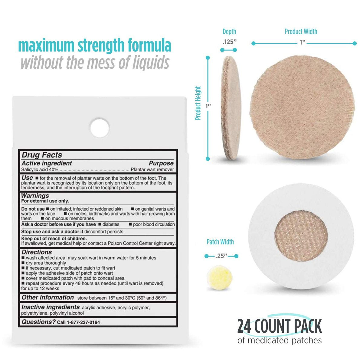 Comfort Zone Plantar Warzen Entfernungsset, Maximale Stärke Salicylsäure Plantar Warzen Entferner für Füße mit medizinischen Pflastern & Abdeckpads, 24 Stück