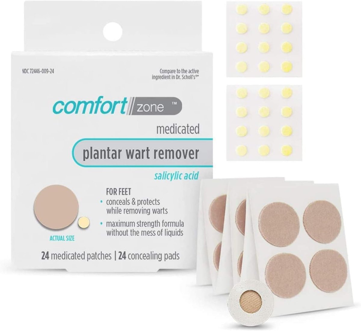 Comfort Zone Plantar Warzen Entfernungsset, Maximale Stärke Salicylsäure Plantar Warzen Entferner für Füße mit medizinischen Pflastern & Abdeckpads, 24 Stück