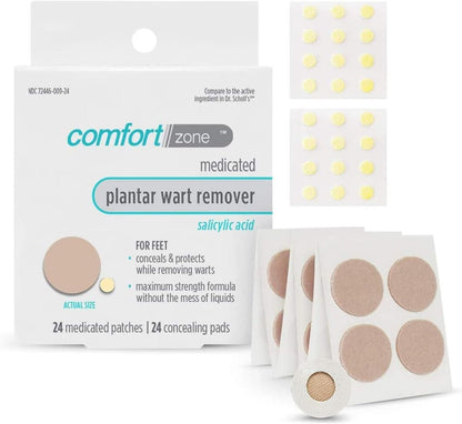 Comfort Zone Plantar Warzen Entfernungsset, Maximale Stärke Salicylsäure Plantar Warzen Entferner für Füße mit medizinischen Pflastern & Abdeckpads, 24 Stück