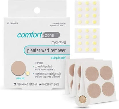 Comfort Zone Plantar Warzen Entfernungsset, Maximale Stärke Salicylsäure Plantar Warzen Entferner für Füße mit medizinischen Pflastern & Abdeckpads, 24 Stück