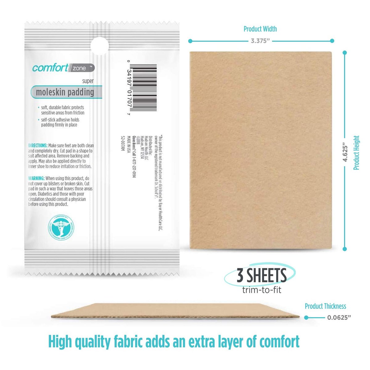 Comfort Zone Super Moleskin Polster für die Füße – Schützt empfindliche Stellen vor Reibung, hellbraun, 3er-Pack