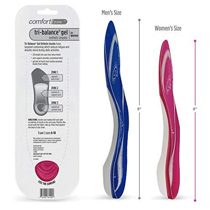 Comfort Zone Tri-Balance Gel Einlegesohlen für Damen – Rutschfest & Gepolstert – 3/4 Längen-Bogenstütze – Damen Größen 6-10 – 1 Paar