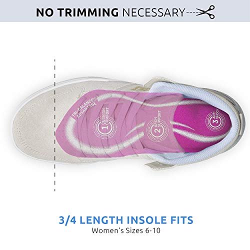 Comfort Zone Tri-Balance Gel Orthotic Einlegesohlen für Damen, rutschfest & gepolstert, passt gut mit Fersen- und Ballenstützen, 3/4 Länge Fußgewölbestützen für Damen, Größen 6-10, 1 Paar, 3er-Pack