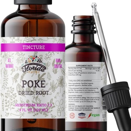 FLORIDA HERBS Bio Poke Root Tinktur | Poke-Extrakt für Immun- & Lymphunterstützung | Alkoholfrei, Vegan, Nicht-GMO | Hergestellt in USA | 60 ml
