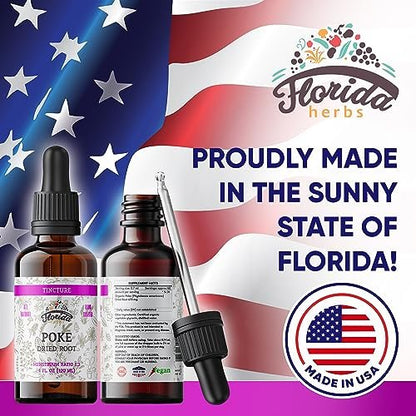 FLORIDA HERBS Bio Poke Root Tinktur | Poke-Extrakt für Immun- & Lymphunterstützung | Alkoholfrei, Vegan, Nicht-GMO | Hergestellt in USA | 60 ml