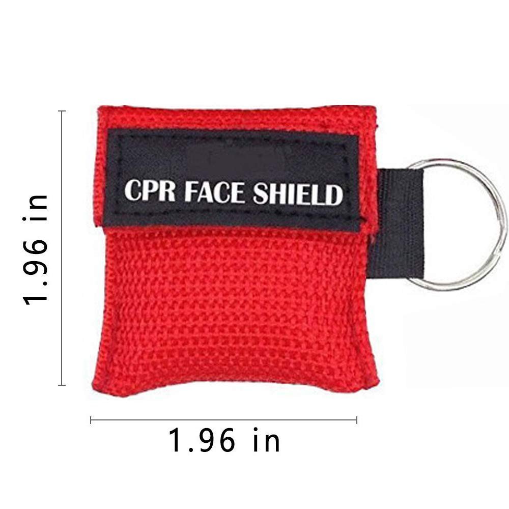 25er-Pack CPR-Gesichtsschutz-Maske am Schlüsselanhänger – Erste-Hilfe-Taschentuch für Notfälle und Schulungen (Rot-25)