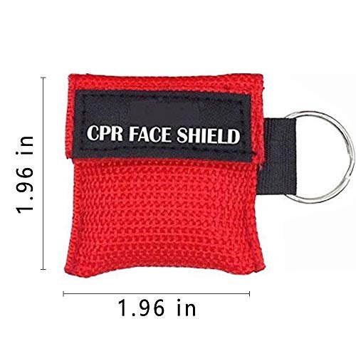 25er-Pack CPR-Gesichtsschutz-Maske am Schlüsselanhänger – Erste-Hilfe-Taschentuch für Notfälle und Schulungen (Rot-25)
