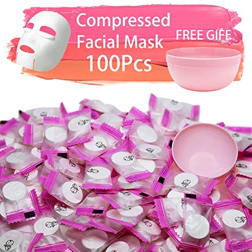 100 Stück komprimierte Gesichtsmasken aus Naturbaumwolle – DIY Beauty Einweg-Gesichtsmasken mit kostenloser kleiner Maskenschale