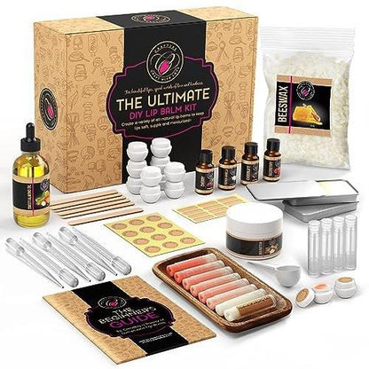 CraftZee PREMIUM Lippenbalsem-Set – DIY Lippenpflege, natürliches Bienenwachs, Sheabutter, Mandelöl, ätherische Öle, Werkzeuge, Anleitung – Erwachsenen-Bastelset (66-teilig)