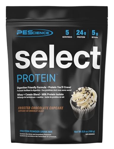 PEScience Select Protein Pulver – Whey- und Casein-Mischung für Männer und Frauen, fettarm, kohlenhydratarm, keto-freundlich, glutenfrei, Frosted Chocolate Cupcake – 5 Portionen