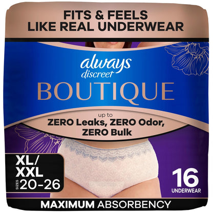 Always Discreet Boutique Black Windelhosen für Damen, Maximaler Schutz, Größe XL/XXL, 16 Stück