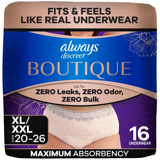 Always Discreet Boutique Black Windelhosen für Damen, Maximaler Schutz, Größe XL/XXL, 16 Stück