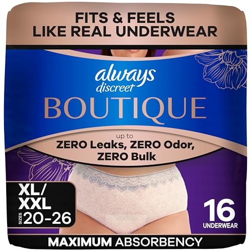 Always Discreet Boutique Black Windelhosen für Damen, Maximaler Schutz, Größe XL/XXL, 16 Stück