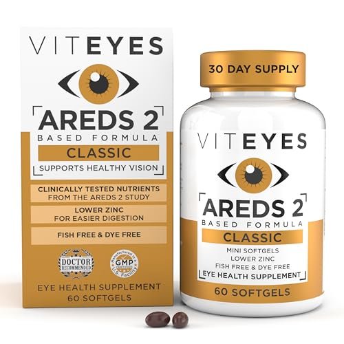 Viteyes AREDS 2 Classic Makulare Gesundheitsformel Weichkapseln, Augenvitamin für Sehschutz, reduziertes Zink, Augen Vitamine, Makulavitamine, Beta-Carotin-frei, 60 Weichkapseln