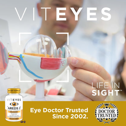 Viteyes AREDS 2 Classic Makulare Gesundheitsformel Weichkapseln, Augenvitamin für Sehschutz, reduziertes Zink, Augen Vitamine, Makulavitamine, Beta-Carotin-frei, 60 Weichkapseln