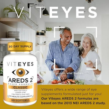 Viteyes AREDS 2 Classic Makulare Gesundheitsformel Weichkapseln, Augenvitamin für Sehschutz, reduziertes Zink, Augen Vitamine, Makulavitamine, Beta-Carotin-frei, 60 Weichkapseln