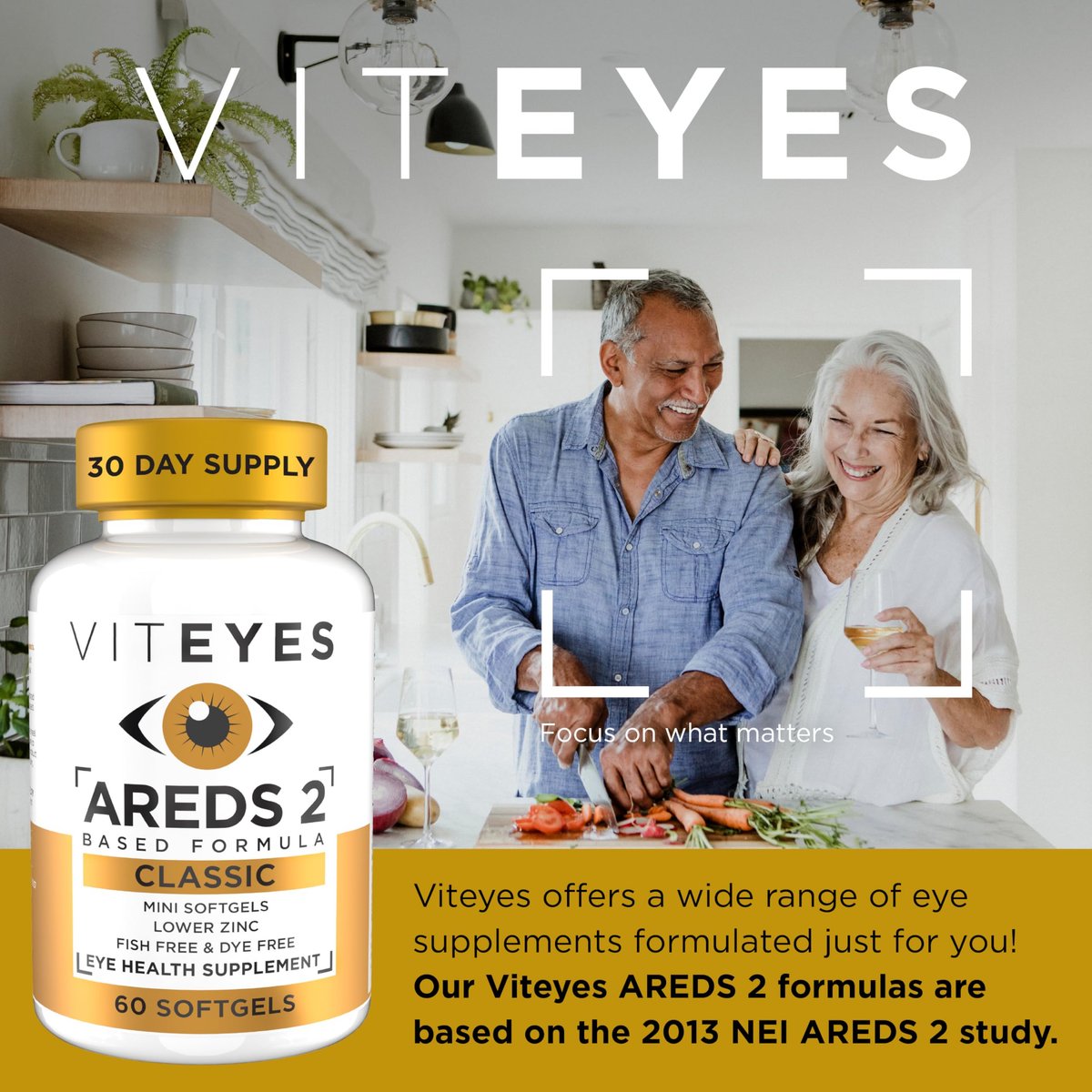 Viteyes AREDS 2 Classic Makulare Gesundheitsformel Weichkapseln, Augenvitamin für Sehschutz, reduziertes Zink, Augen Vitamine, Makulavitamine, Beta-Carotin-frei, 60 Weichkapseln