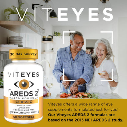 Viteyes AREDS 2 Classic Makulare Gesundheitsformel Weichkapseln, Augenvitamin für Sehschutz, reduziertes Zink, Augen Vitamine, Makulavitamine, Beta-Carotin-frei, 60 Weichkapseln