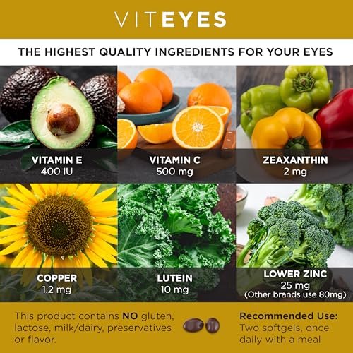 Viteyes AREDS 2 Classic Makulare Gesundheitsformel Weichkapseln, Augenvitamin für Sehschutz, reduziertes Zink, Augen Vitamine, Makulavitamine, Beta-Carotin-frei, 60 Weichkapseln