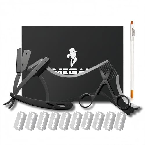Megan Bartformerungsset für Männer – 5-teiliges Set mit Rasierer, Schablonenführung, Klingen, Barberstift und Schere