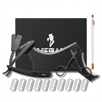 Megan Bartformerungsset für Männer – 5-teiliges Set mit Rasierer, Schablonenführung, Klingen, Barberstift und Schere