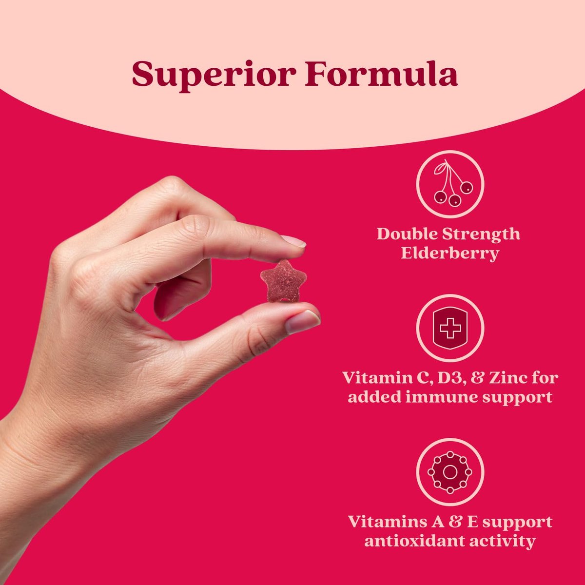 BeLive Holunderbeeren Gummibärchen mit Vitamin C, D3 und Zink - Multivitamin-Präparat zur Unterstützung des Immunsystems für Kinder & Erwachsene - 50 Stück - Himbeergeschmack