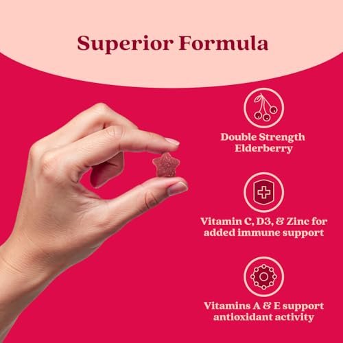 BeLive Holunderbeeren Gummibärchen mit Vitamin C, D3 und Zink - Multivitamin-Präparat zur Unterstützung des Immunsystems für Kinder & Erwachsene - 50 Stück - Himbeergeschmack