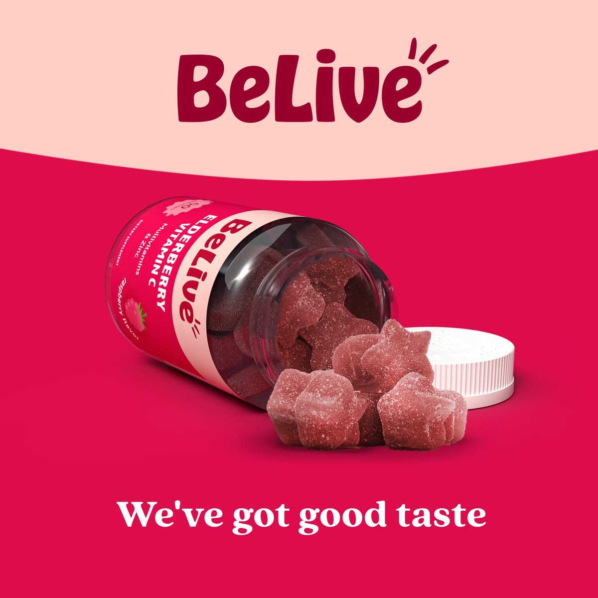BeLive Holunderbeeren Gummibärchen mit Vitamin C, D3 und Zink - Multivitamin-Präparat zur Unterstützung des Immunsystems für Kinder & Erwachsene - 50 Stück - Himbeergeschmack