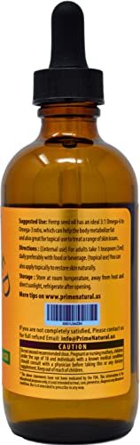 Prime Natural Bio Hanföl 118 ml – USDA Bio, Kaltgepresst, nativ, unraffiniert, vegan – Reich an Omega 3-6-9 – Für Gesicht, Körper, Haut & Haare