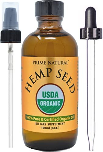 Prime Natural Bio Hanföl 118 ml – USDA Bio, Kaltgepresst, nativ, unraffiniert, vegan – Reich an Omega 3-6-9 – Für Gesicht, Körper, Haut & Haare