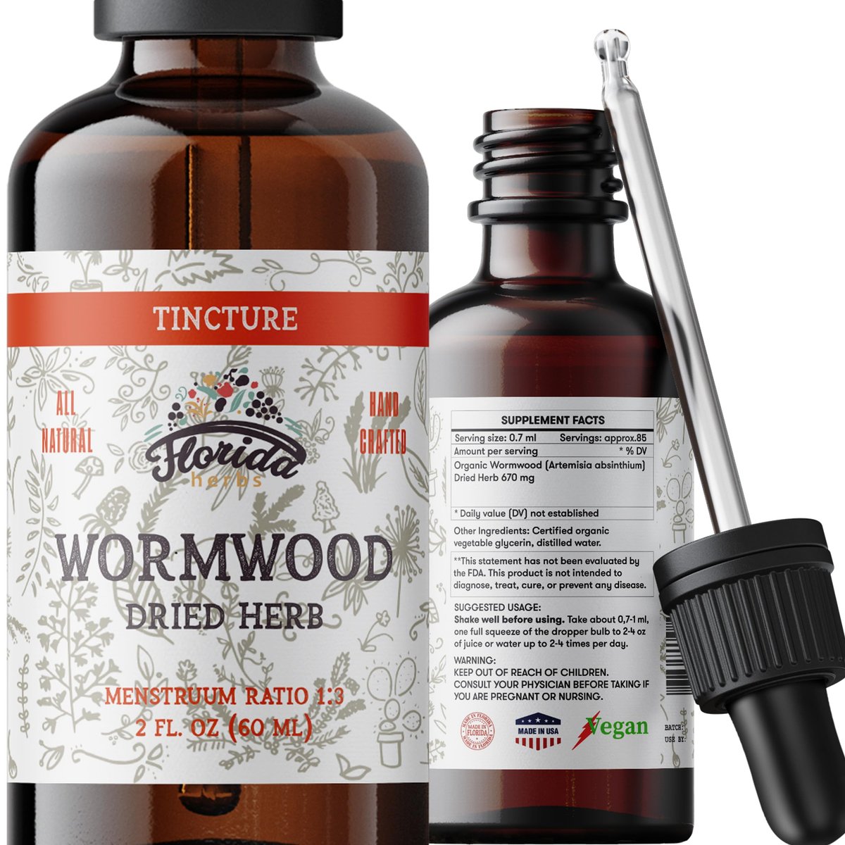 Wermut Bio-Tinktur – Natürliche Darmreinigung und Verdauungsreinigung – Wermutkräuterextrakt zur Entgiftung – Hergestellt in den USA – 60 ml (Wermut – 60 ml)