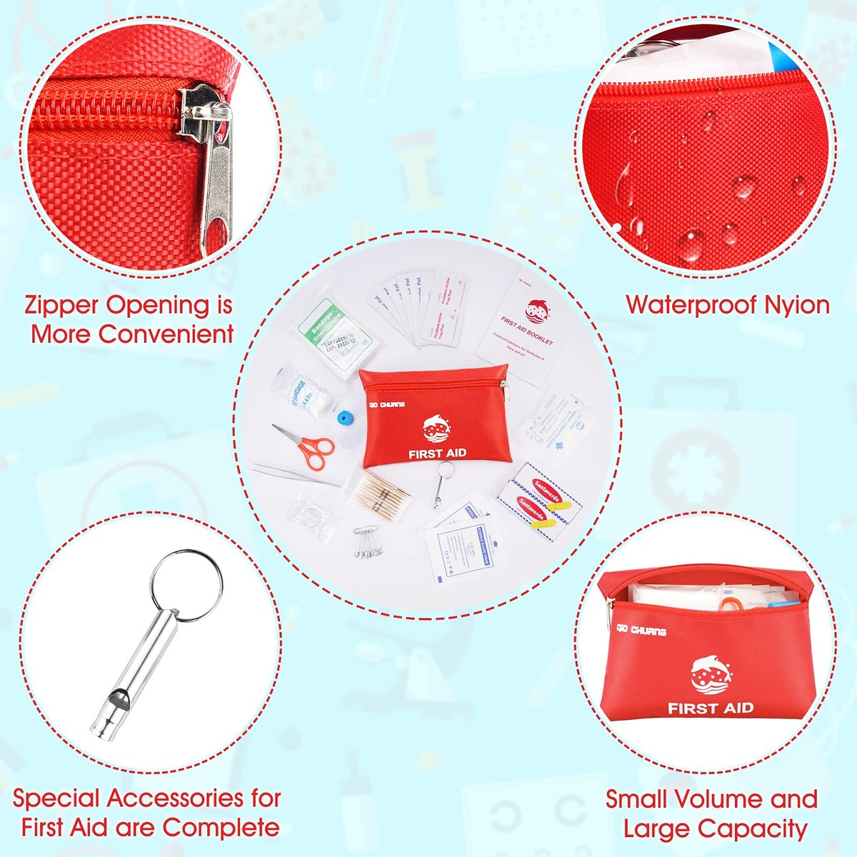 Kleines Reise-Erste-Hilfe-Set – 87-teilig zur Behandlung der meisten Verletzungen, ideal für Zuhause, unterwegs, Auto, Camping, Arbeit, Wandern